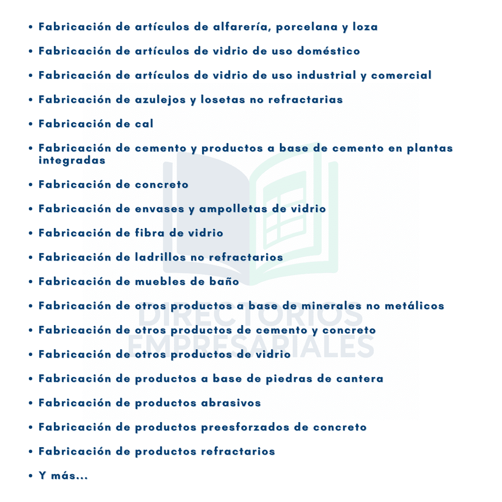 Base de Datos Empresarial de Manufactura de Minerales No Metálicos (Vidrio, Cerámica, Cemento) 2025 - 2,950 Negocios