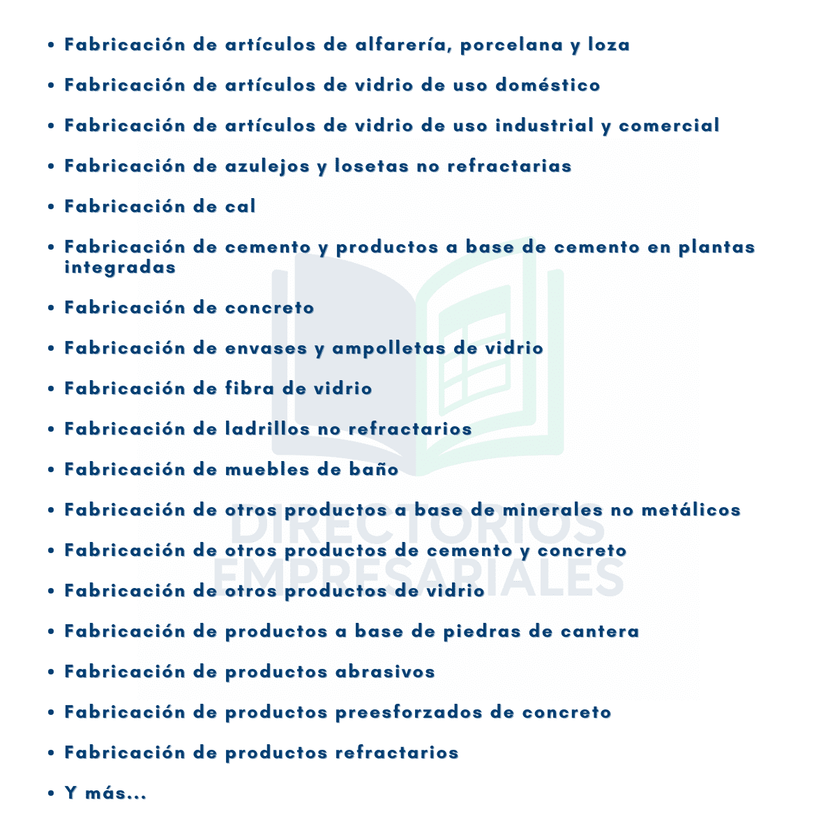 Directorio de Empresas de Manufactura de Minerales No Metálicos (Vidrio, Cerámica, Cemento) 2025 - 2,950 Negocios
