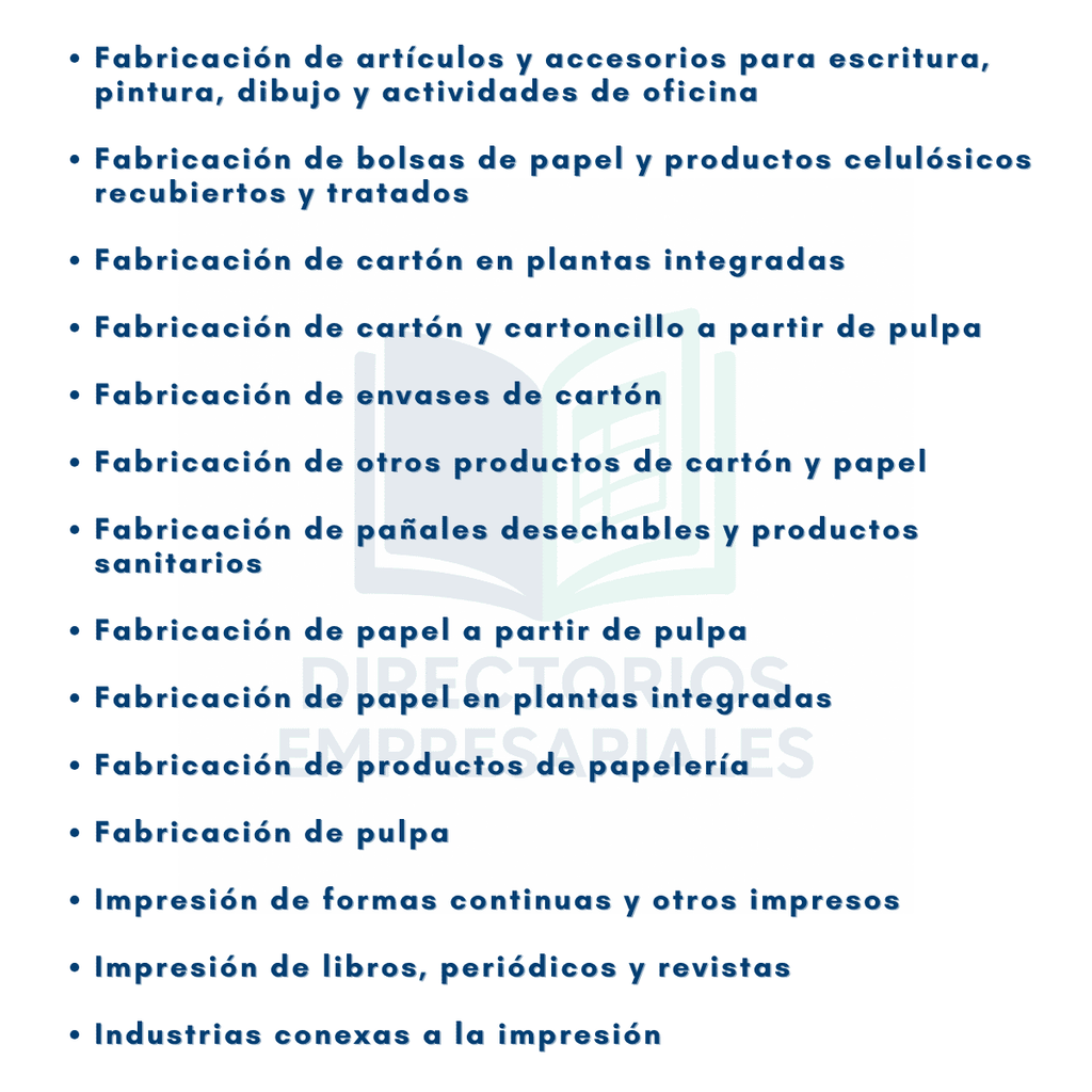 Base de Datos Empresarial de Manufactura de Papel, Impresión y Productos Conexos 2025 - 11,278 Negocios