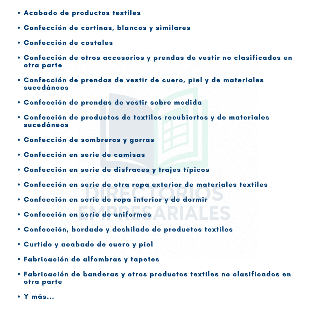 Base de Datos Empresarial de Manufactura de Textiles, Prendas de Vestir y Cuero 2025 - 8,312 Negocios