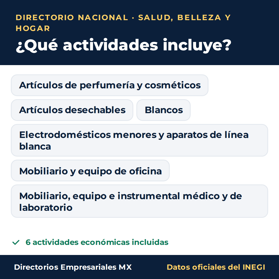Actividades económicas que incluye el directorio nacional de comercio mayorista de Salud, Belleza y Hogar en Excel: 6 actividades