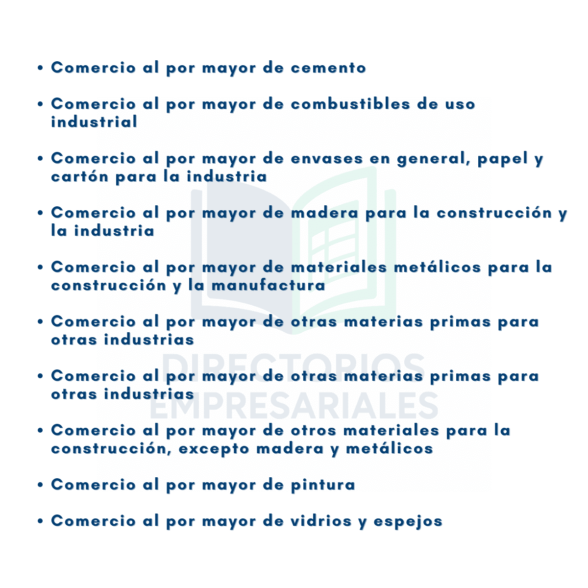 Listado de actividades que contiene el directorio de empresas mayoristas de suministros para construcción