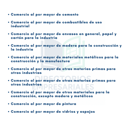 Listado de actividades que contiene el directorio de empresas mayoristas de suministros para construcción