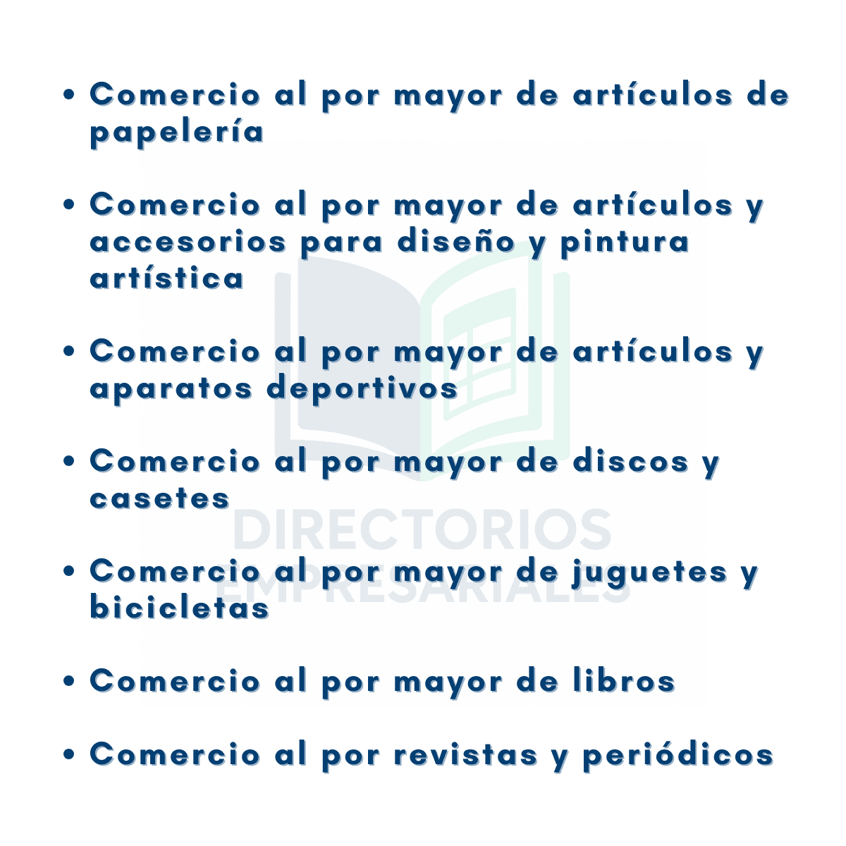 Listado de actividades que contiene el directorio de empresas mayoristas de papelería y conexos. 