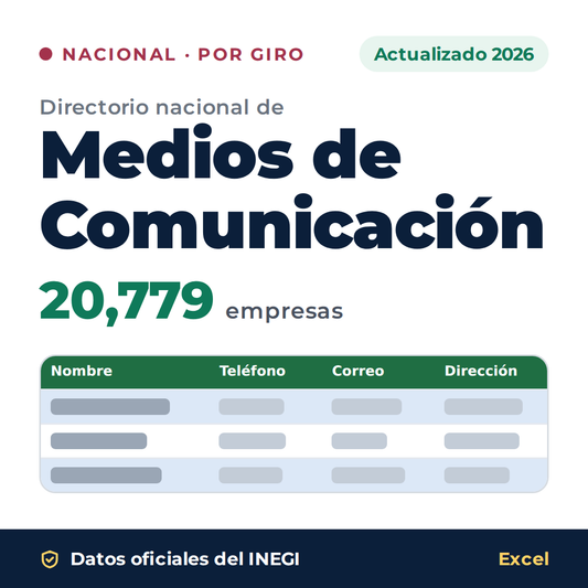 Directorio nacional de Medios de Comunicación 2026 en Excel: 20,779 empresas. Datos oficiales del INEGI