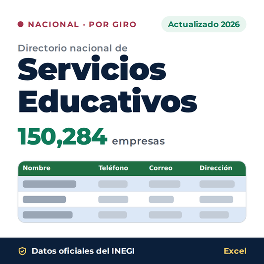 Directorio nacional de Servicios Educativos 2026 en Excel: 150,284 empresas. Datos oficiales del INEGI